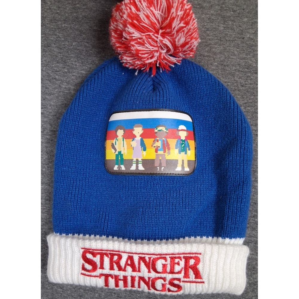 Stranger Things Adult Beanie Cuffed Logo Mike Dustin Lucas Will Pom Pom